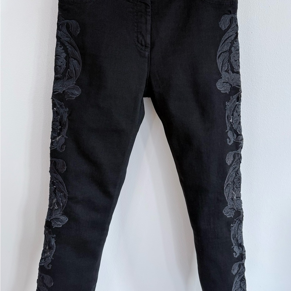 VERSACE Black Skinny Jeans with Side Embroidery Detail